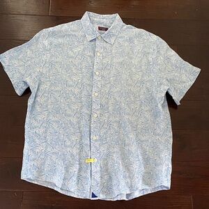 Men’s L Linen Untuckit Short Sleeved Shirt Blue Foliage